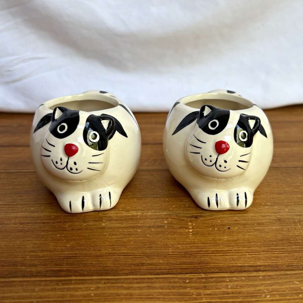 Ceramic Cat Succulent/Small Planters Set of 2 Black & White 2.5"